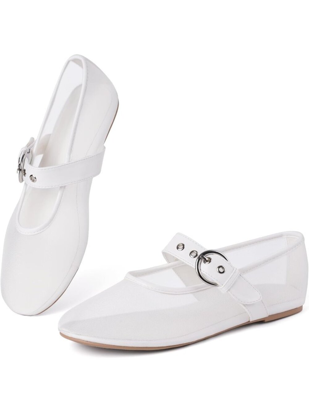Women's Mesh Flats Ballet Flats Mary Jane Leopard White Mesh Flats - Picture 6 of 6